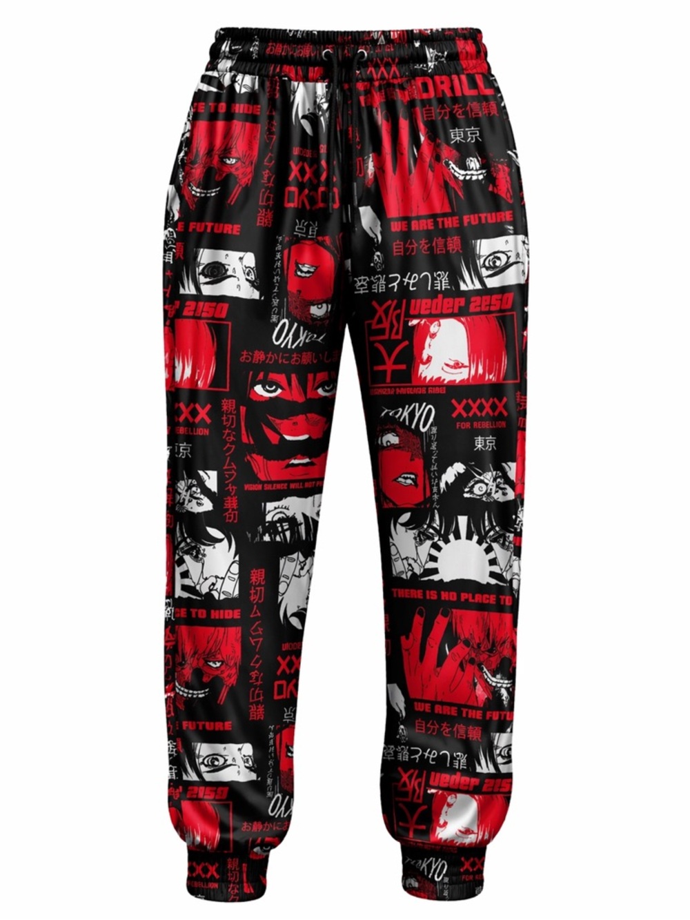 Fresh Prints of Tokyo Anime Manga Graphic Joggers Red Black Large D2319-Y2806